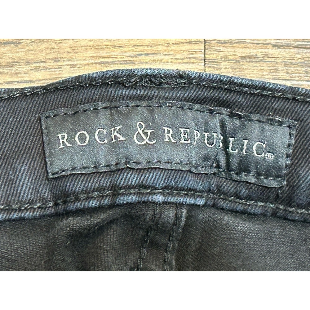 Rock & Republic Kashmere Skinny Jeans Women's Sz 10 Black Mid Rise Stretch Gold - Picture 6 of 11